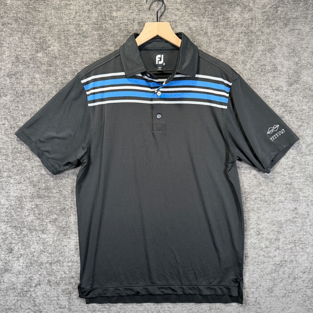 FootJoy Mountain Shadows Golf Polo Shirt M Men Black Blue Stripe Arizona FJ